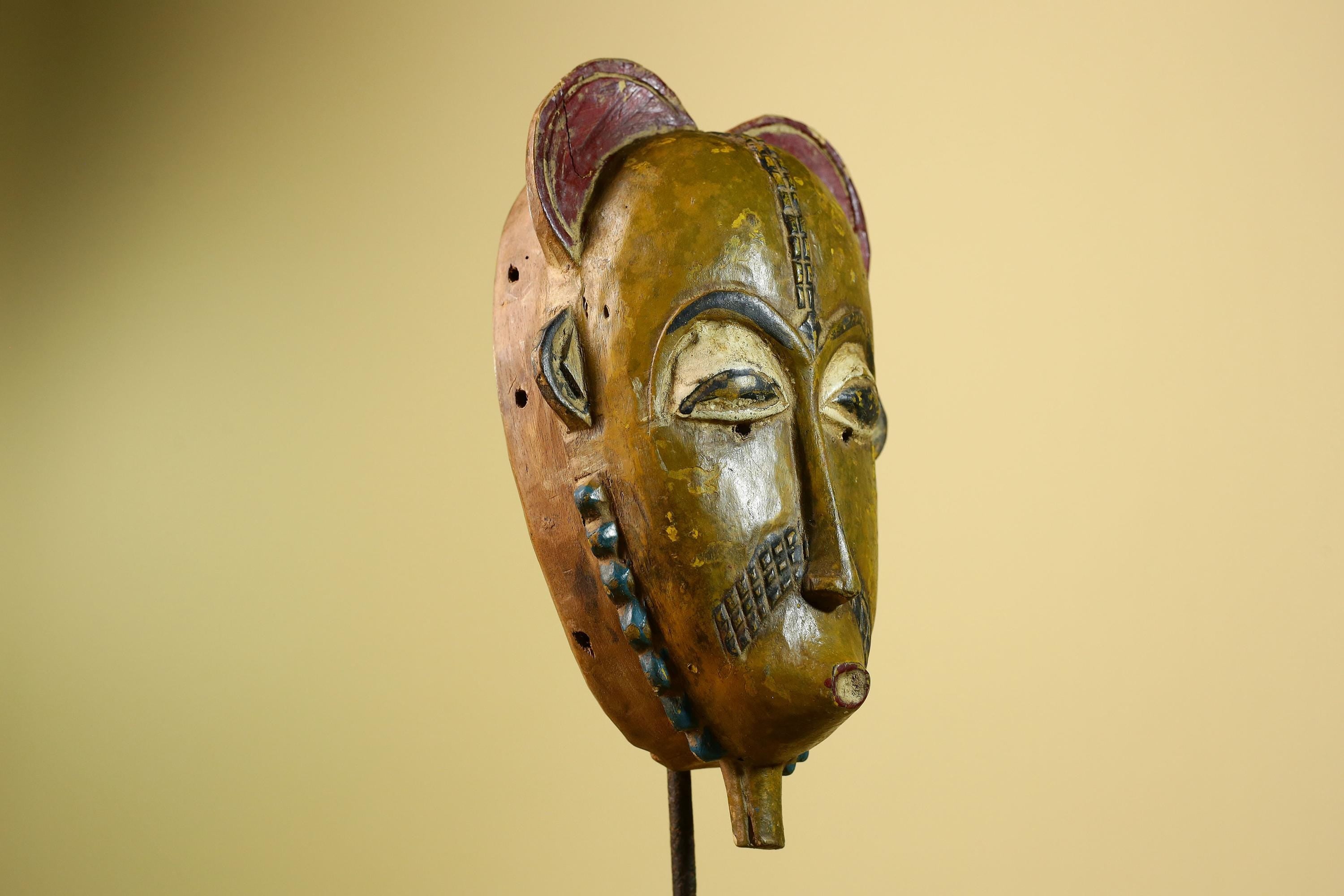 African Baule Mask Carved Wood Painted Tribal Art Côte d’Ivoire Vintage-G5954