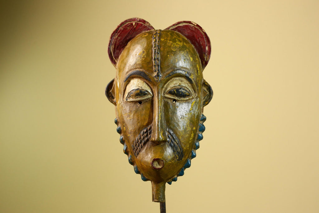 African Baule Mask Carved Wood Painted Tribal Art Côte d’Ivoire Vintage-G5954