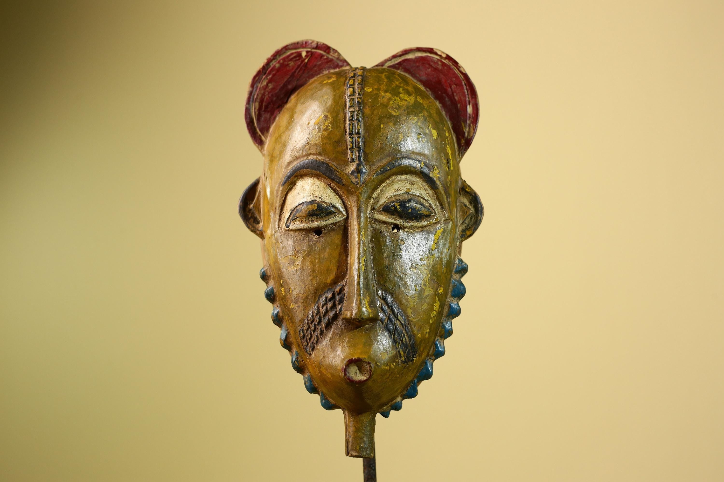 African Baule Mask Carved Wood Painted Tribal Art Côte d’Ivoire Vintage-G5954