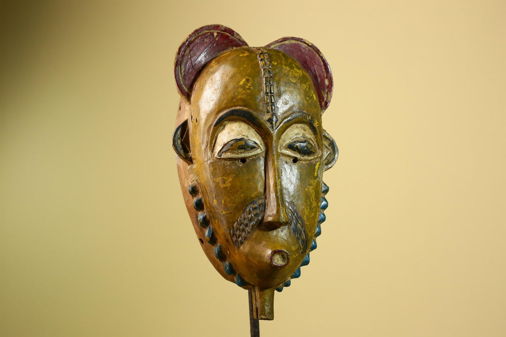 African Baule Mask Carved Wood Painted Tribal Art Côte d’Ivoire Vintage-G5954