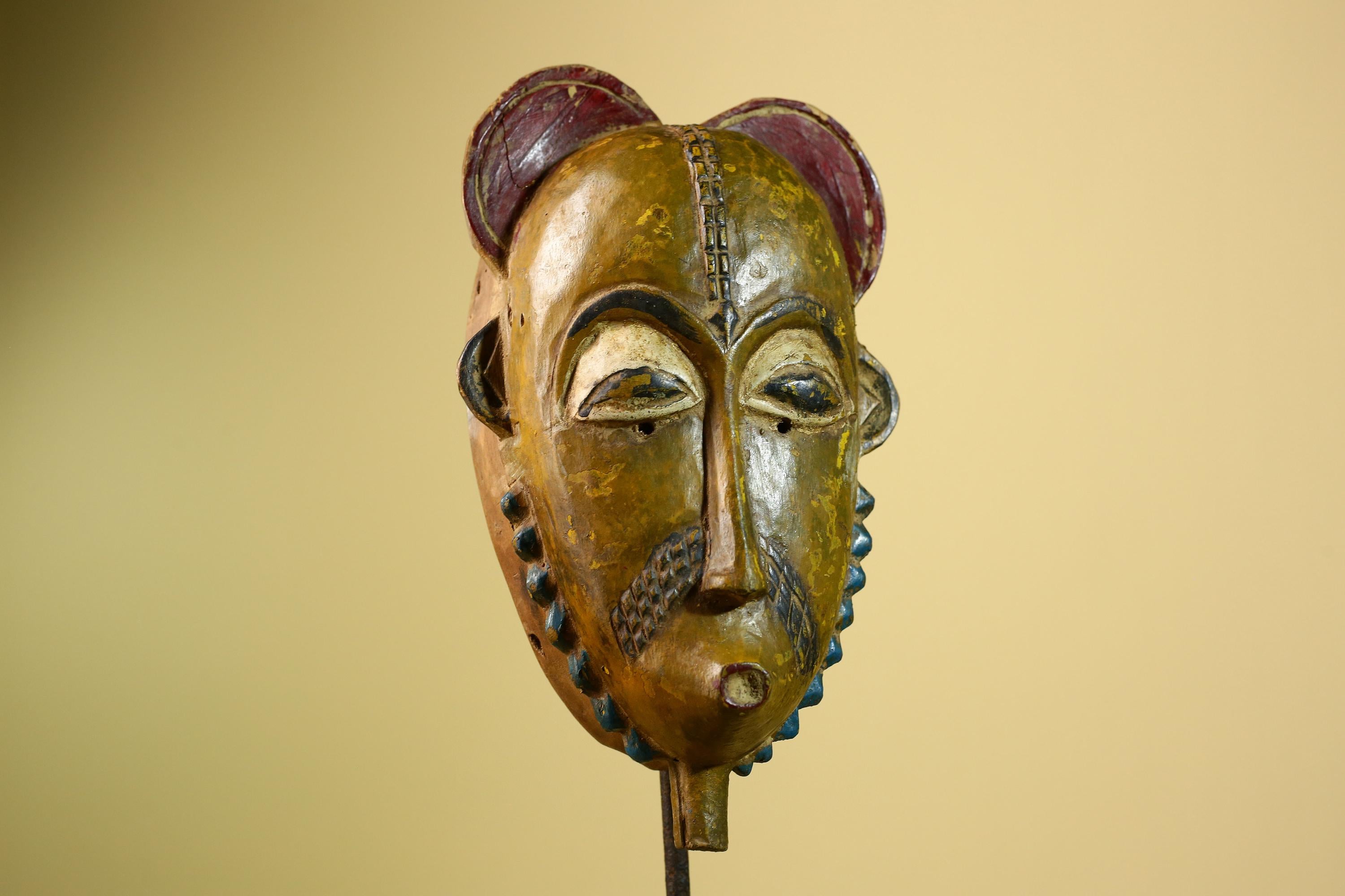 African Baule Mask Carved Wood Painted Tribal Art Côte d’Ivoire Vintage-G5954