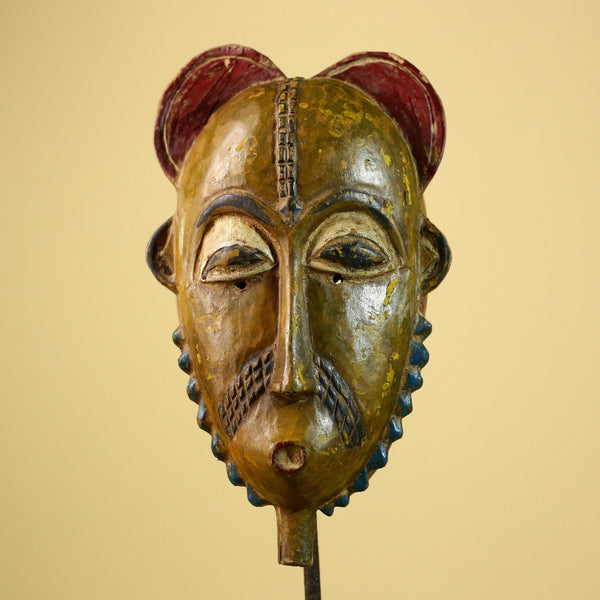 African Baule Mask Carved Wood Painted Tribal Art Côte d’Ivoire Vintage-G5954