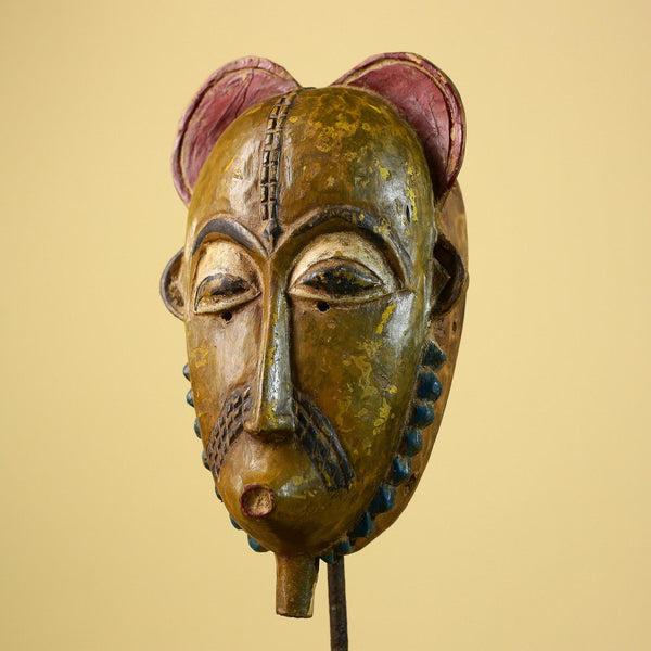 African Baule Mask Carved Wood Painted Tribal Art Côte d’Ivoire Vintage-G5954