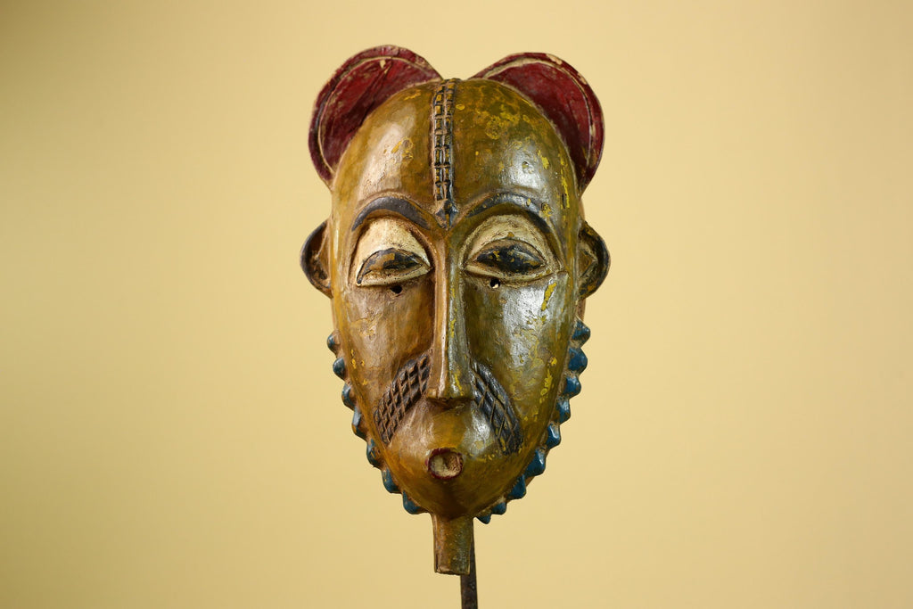 African Baule Mask Carved Wood Painted Tribal Art Côte d’Ivoire Vintage-G5954