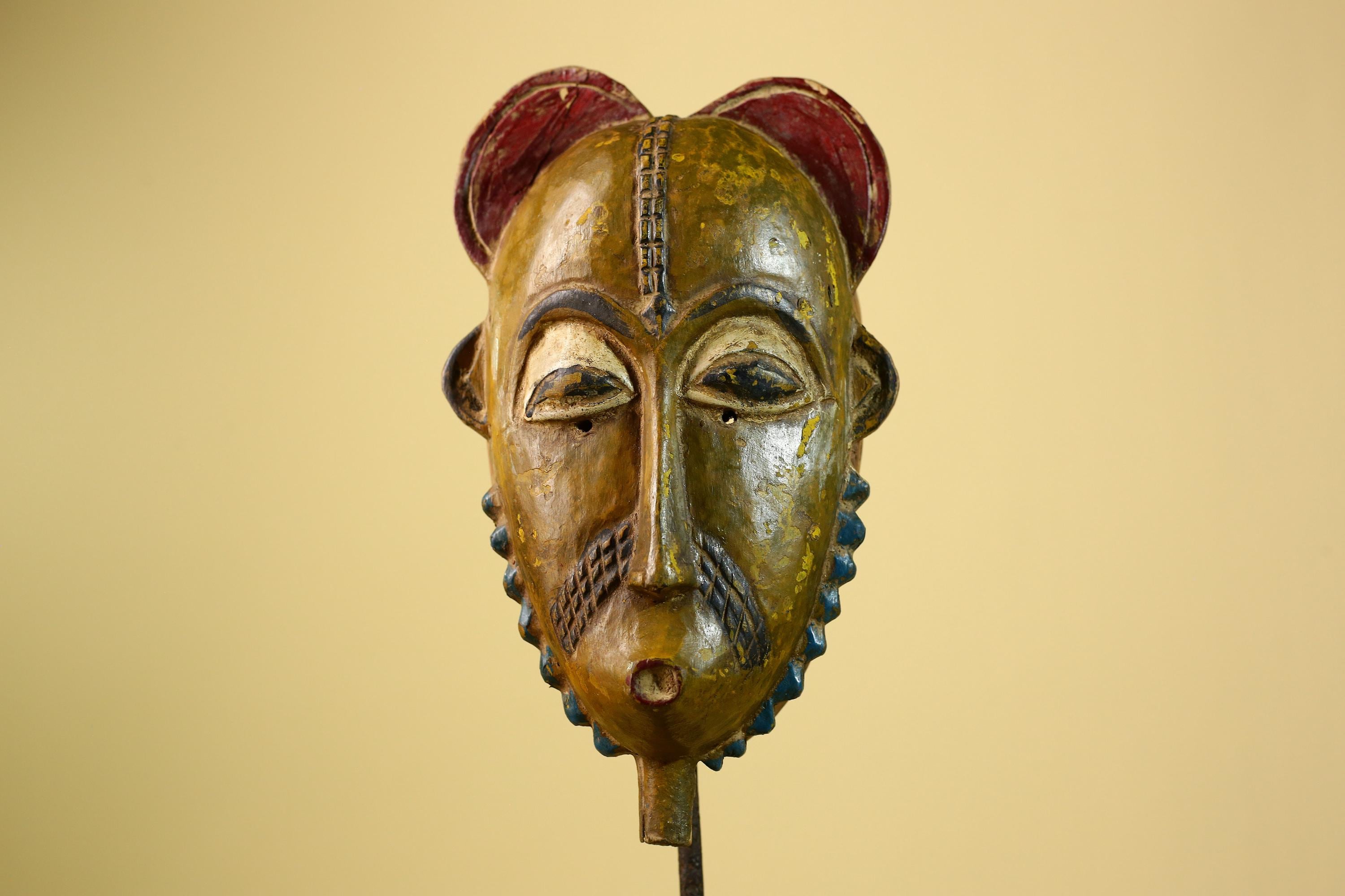 African Baule Mask Carved Wood Painted Tribal Art Côte d’Ivoire Vintage-G5954