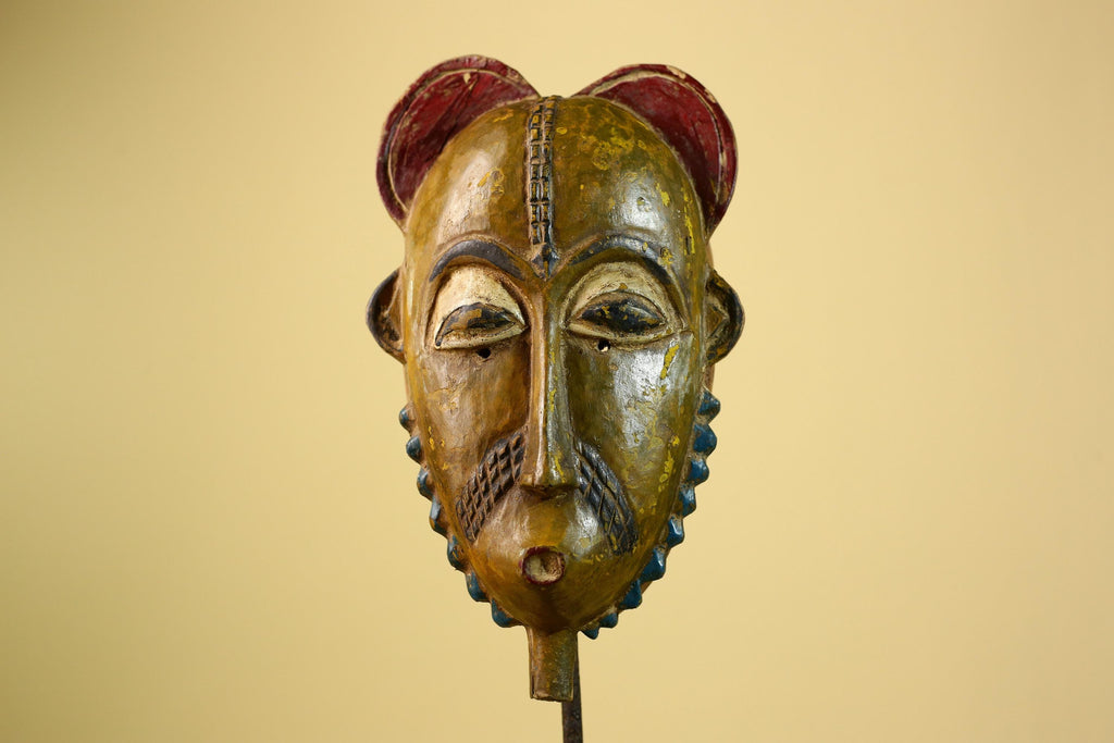 African Baule Mask Carved Wood Painted Tribal Art Côte d’Ivoire Vintage-G5954