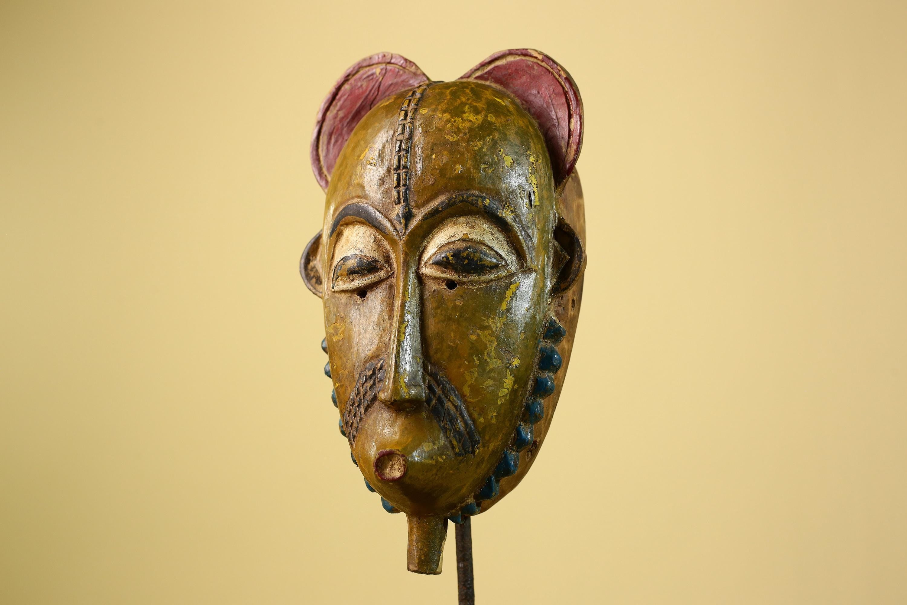 African Baule Mask Carved Wood Painted Tribal Art Côte d’Ivoire Vintage-G5954