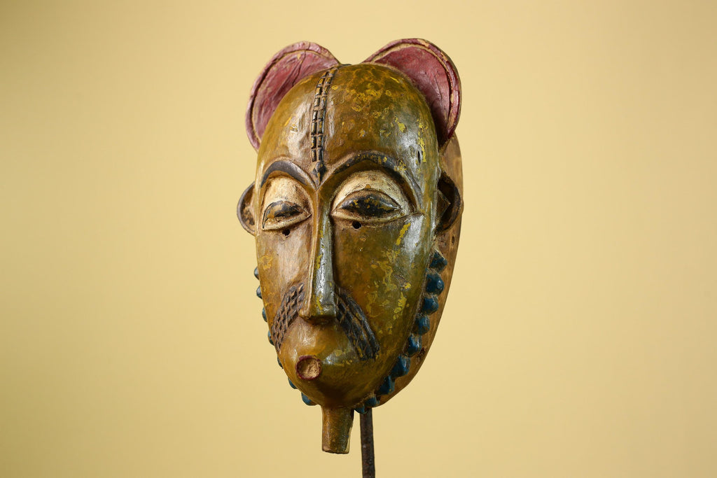 African Baule Mask Carved Wood Painted Tribal Art Côte d’Ivoire Vintage-G5954