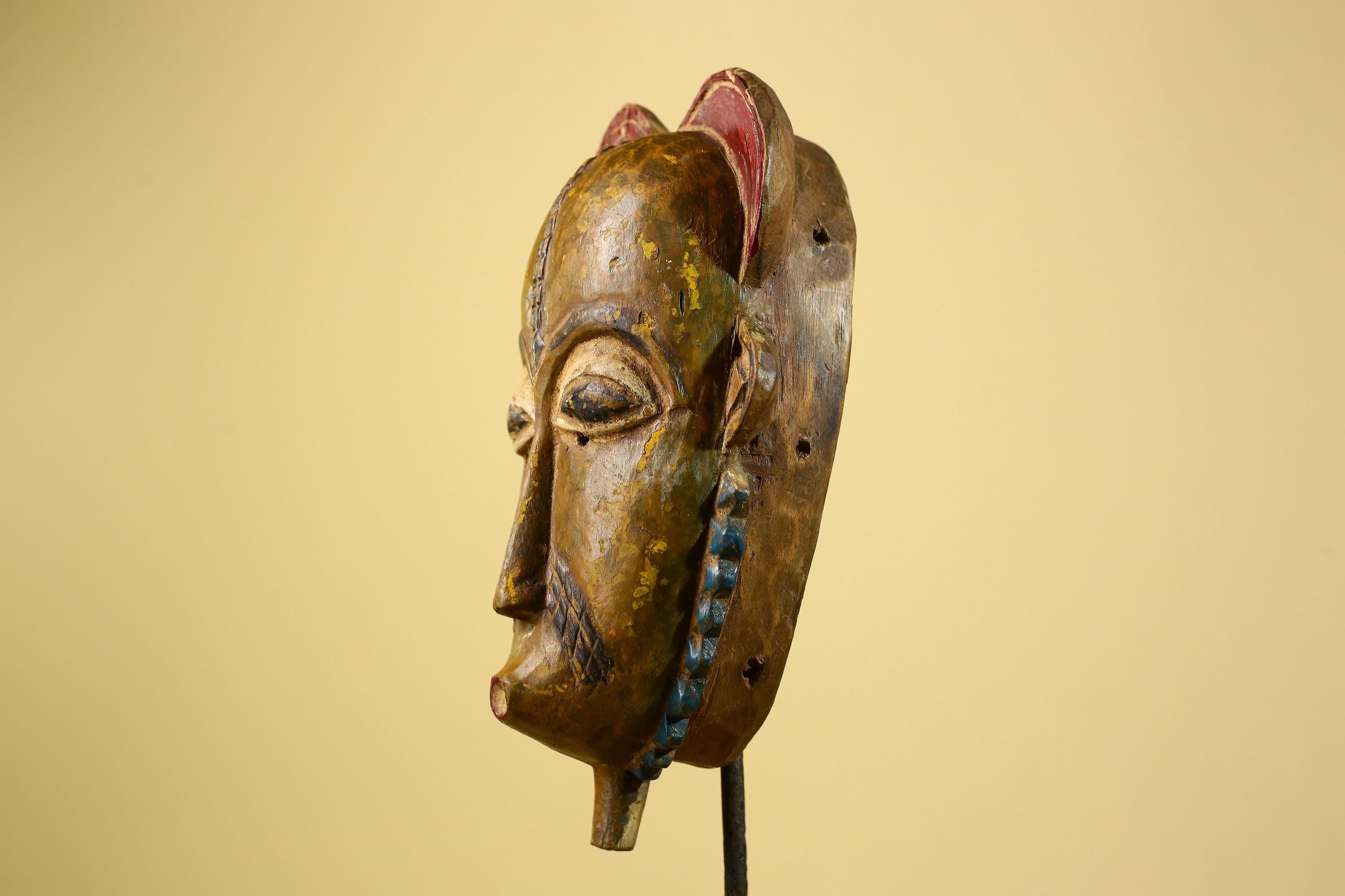 African Baule Mask Carved Wood Painted Tribal Art Côte d’Ivoire Vintage-G5954