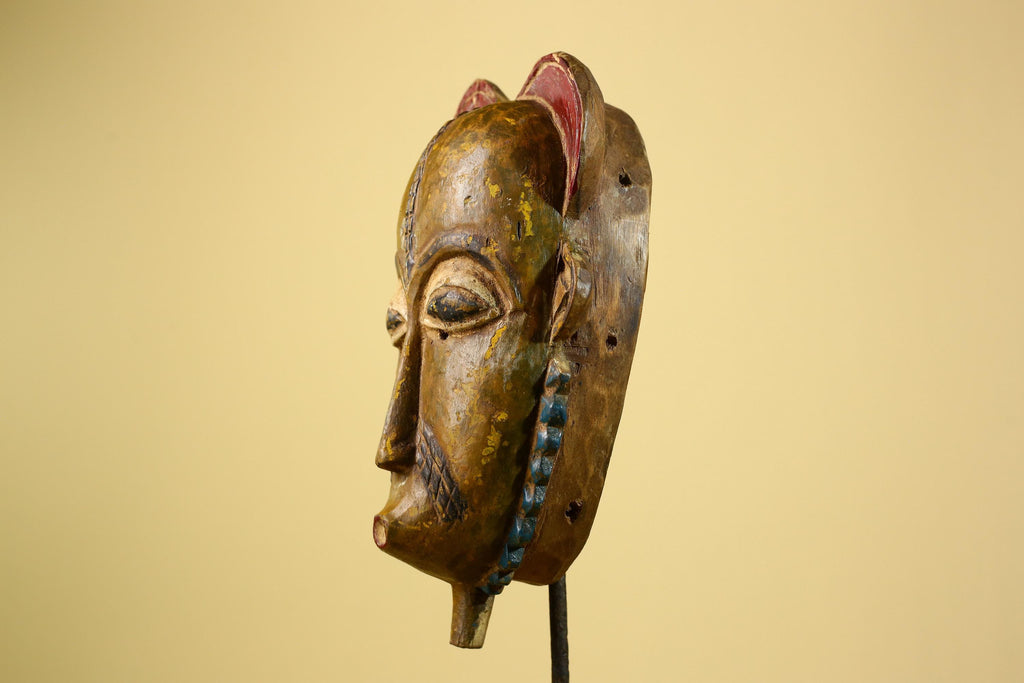 African Baule Mask Carved Wood Painted Tribal Art Côte d’Ivoire Vintage-G5954
