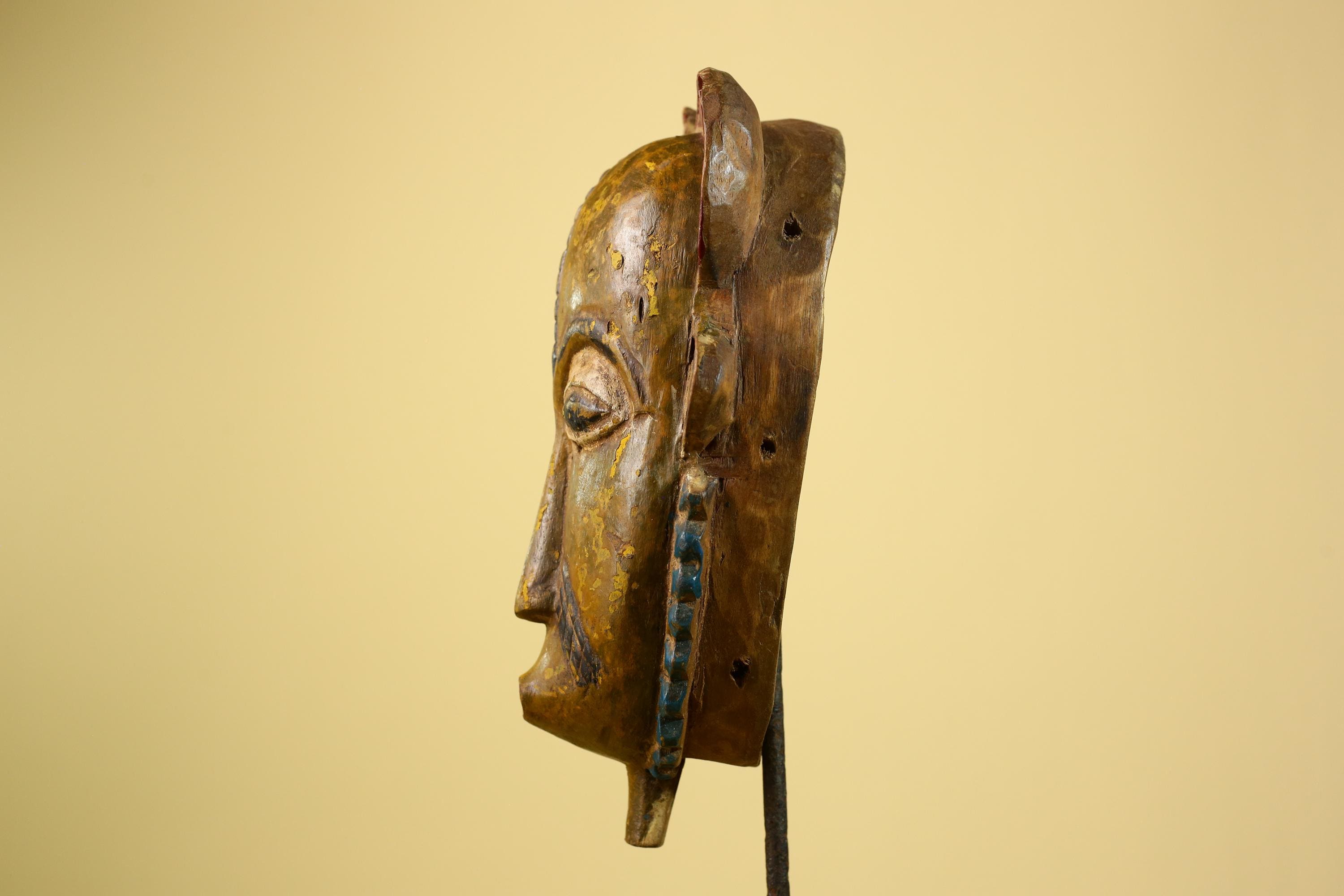 African Baule Mask Carved Wood Painted Tribal Art Côte d’Ivoire Vintage-G5954
