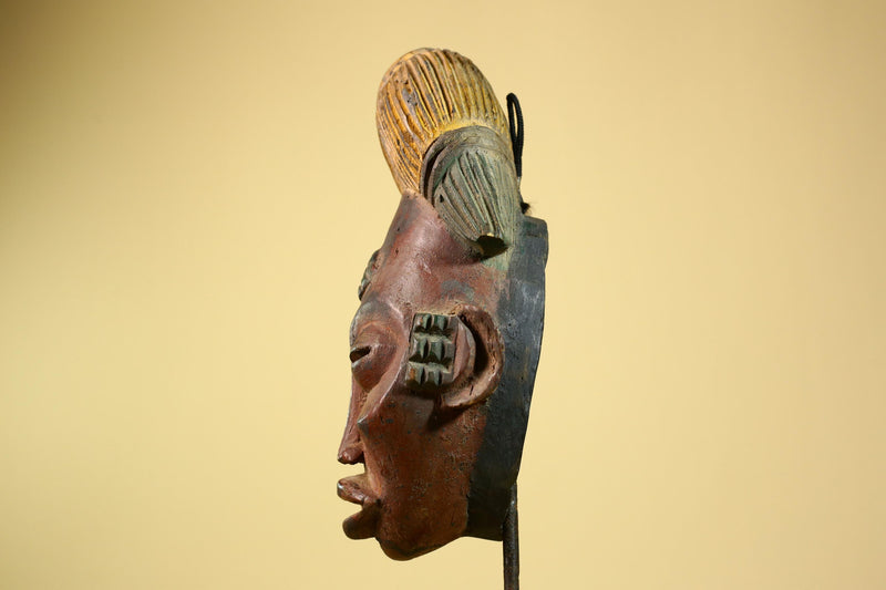 African Tribal Mask – Hand-Carved Wood Sculpture with Painted Details -G5955