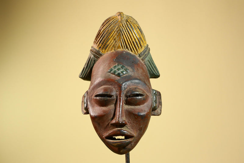 African Tribal Mask – Hand-Carved Wood Sculpture with Painted Details -G5955
