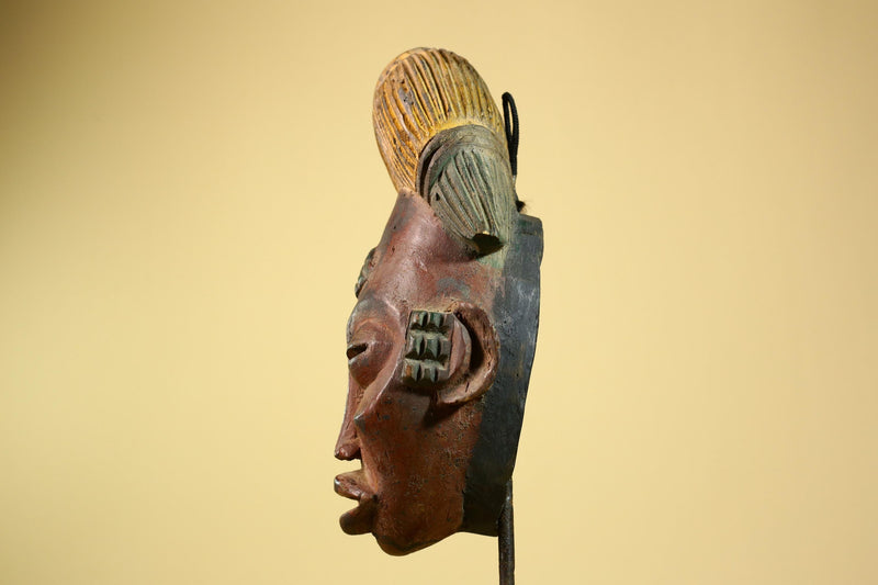 African Tribal Mask – Hand-Carved Wood Sculpture with Painted Details -G5955