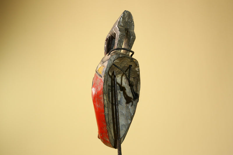 African Baule Mask Carved Wood Red Painted Tribal Art Côte d’Ivoire Vintage-G5956