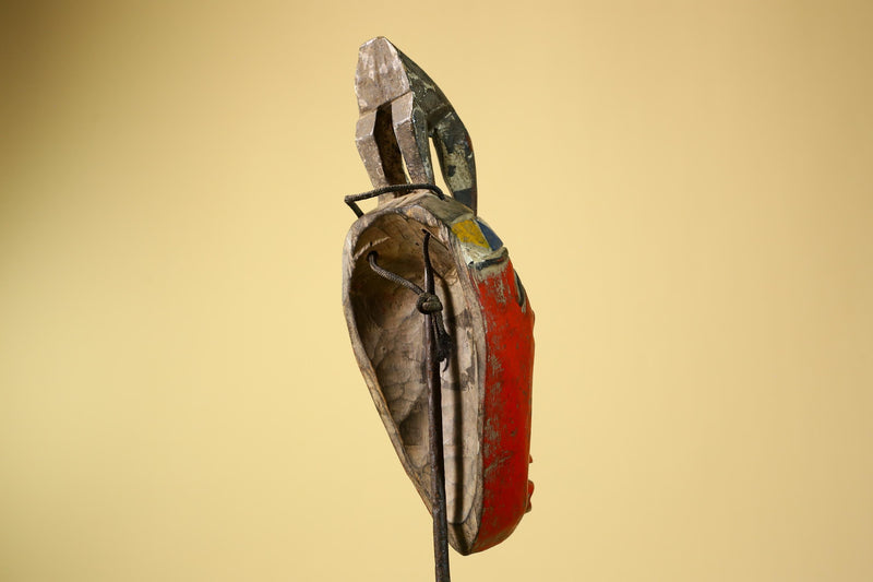 African Baule Mask Carved Wood Red Painted Tribal Art Côte d’Ivoire Vintage-G5956