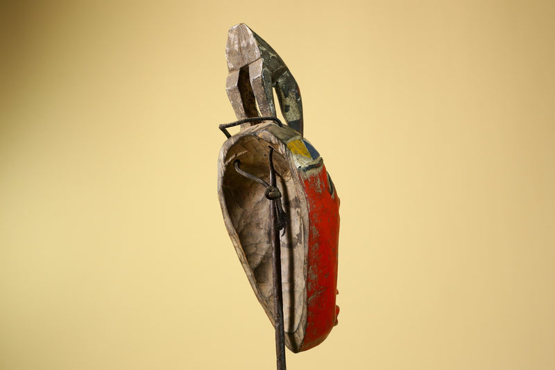 African Baule Mask Carved Wood Red Painted Tribal Art Côte d’Ivoire Vintage-G5956