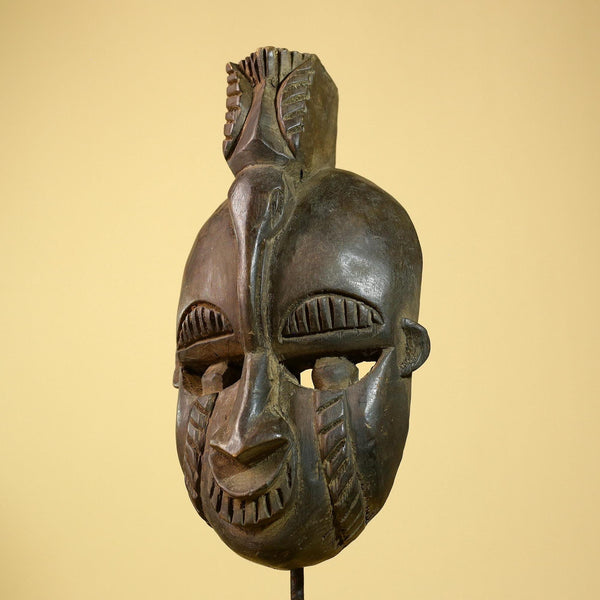 African Guro Mask Geometric Carved Dark Wood Tribal Art Côte d’Ivoire Handcrafted-G5957