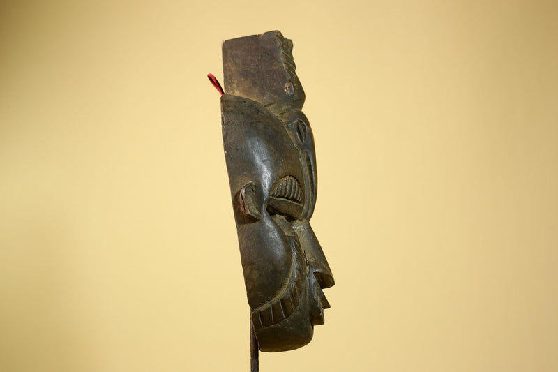 African Guro Mask Geometric Carved Dark Wood Tribal Art Côte d’Ivoire Handcrafted-G5957