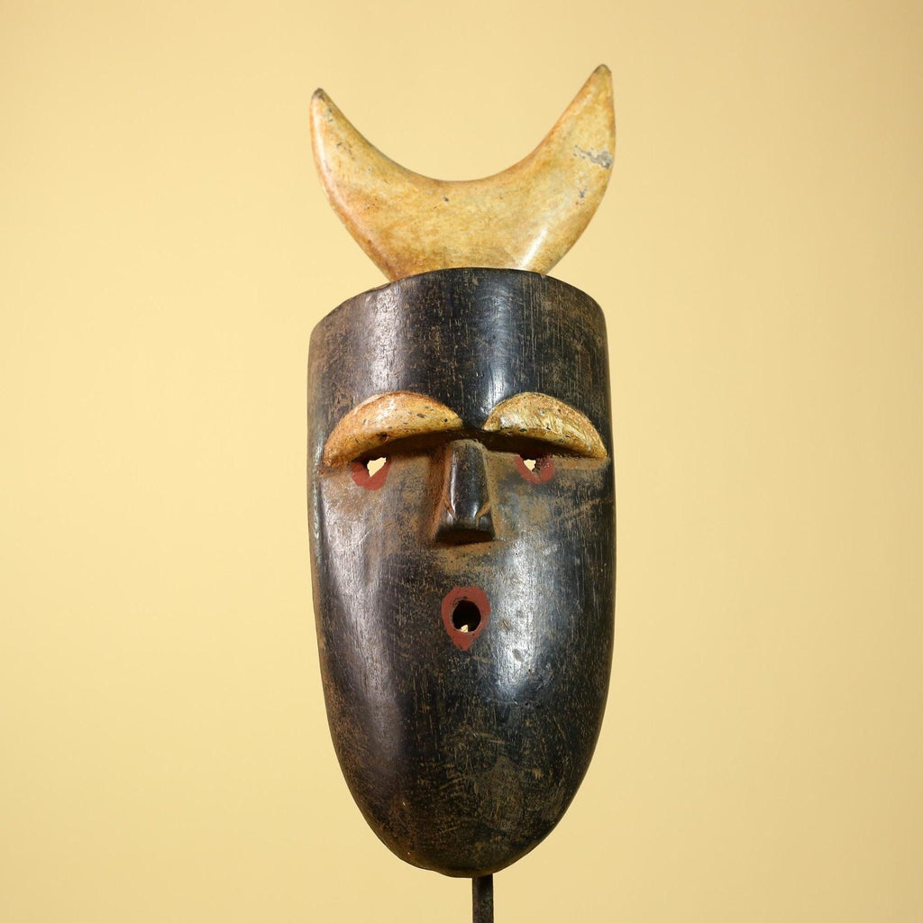Crescent Moon Carved Wood African Bwa Mask  Tribal Art Burkina Faso Vintage-G5958