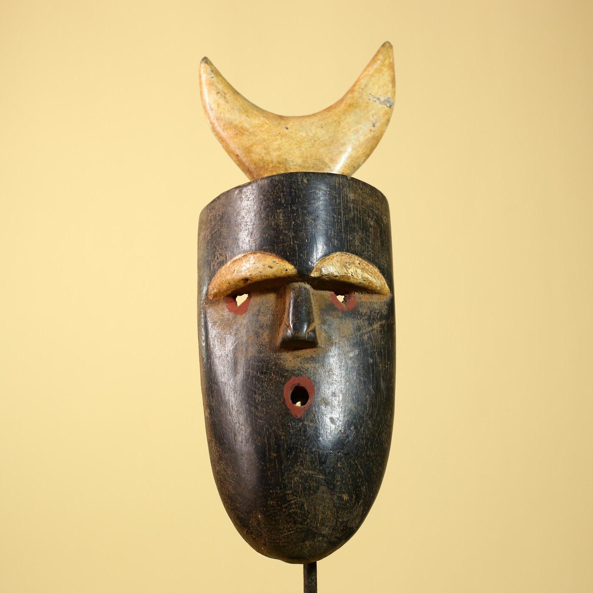 Crescent Moon Carved Wood African Bwa Mask  Tribal Art Burkina Faso Vintage-G5958