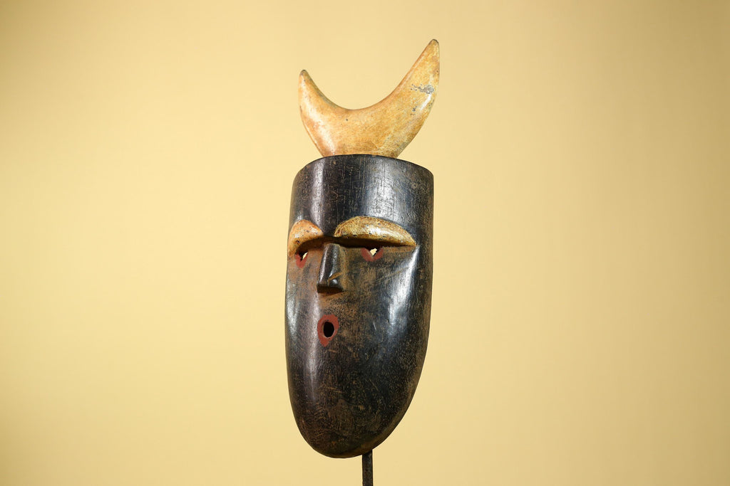 Crescent Moon Carved Wood African Bwa Mask  Tribal Art Burkina Faso Vintage-G5958