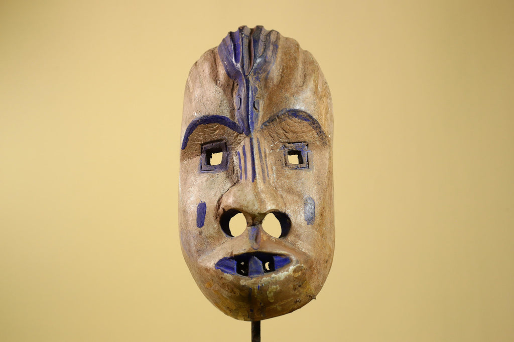 African Dan Gio Mask Carved Wood Blue Pigments Tribal Art Côte d’Ivoire Vintage-G5959