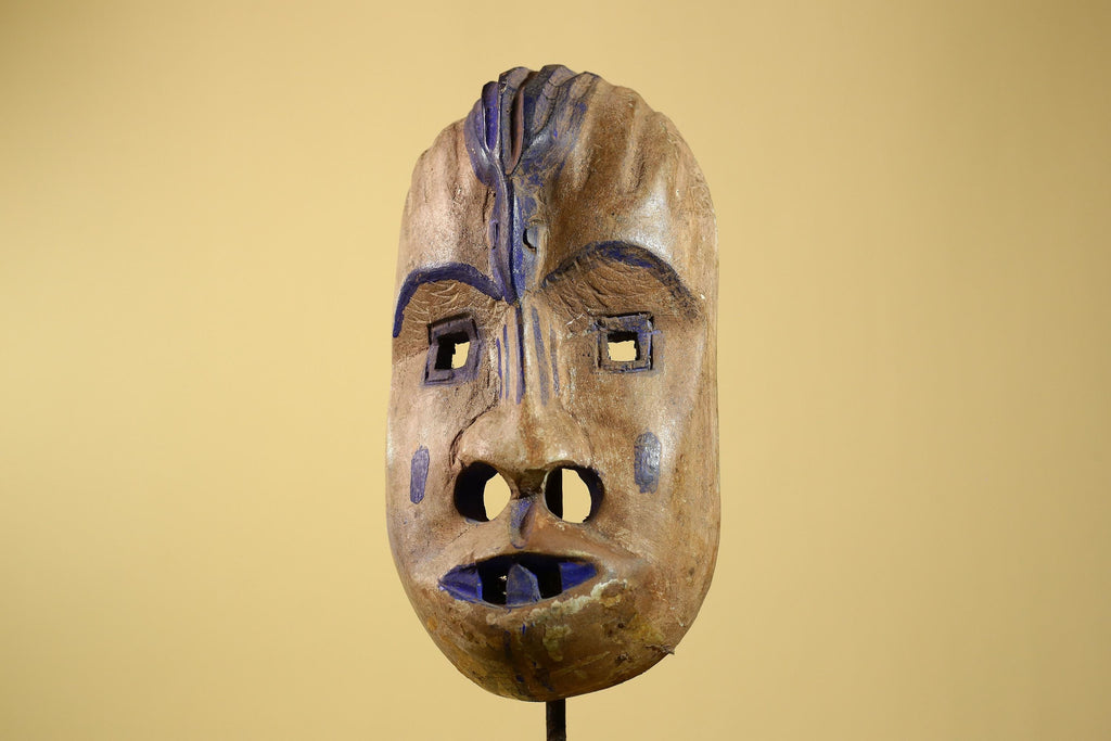 African Dan Gio Mask Carved Wood Blue Pigments Tribal Art Côte d’Ivoire Vintage-G5959