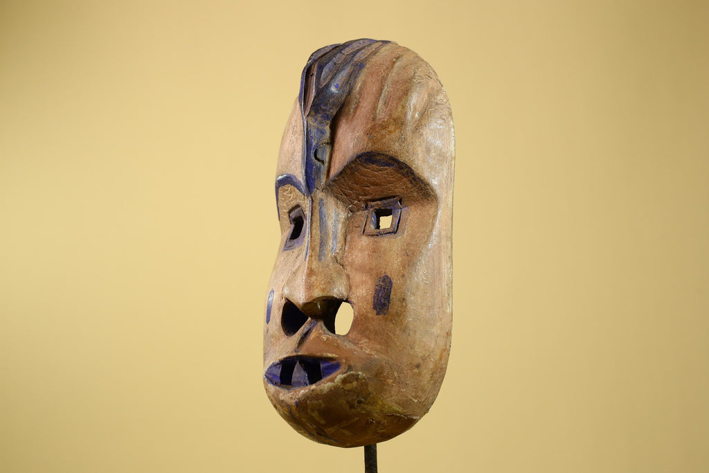 African Dan Gio Mask Carved Wood Blue Pigments Tribal Art Côte d’Ivoire Vintage-G5959
