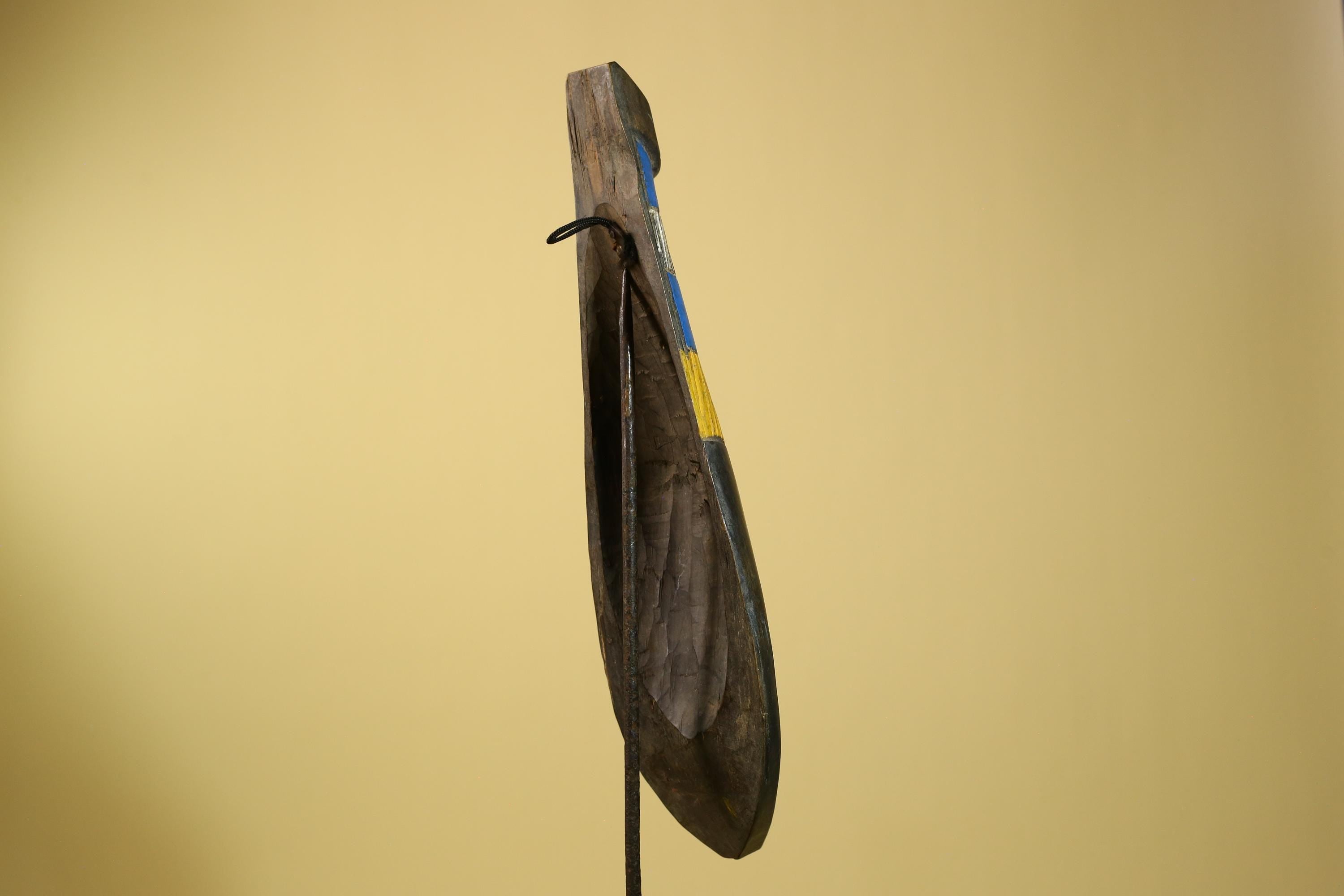 African Tribal Mask Carved Wood Blue Yellow Panels West Africa Art Decor-G5963
