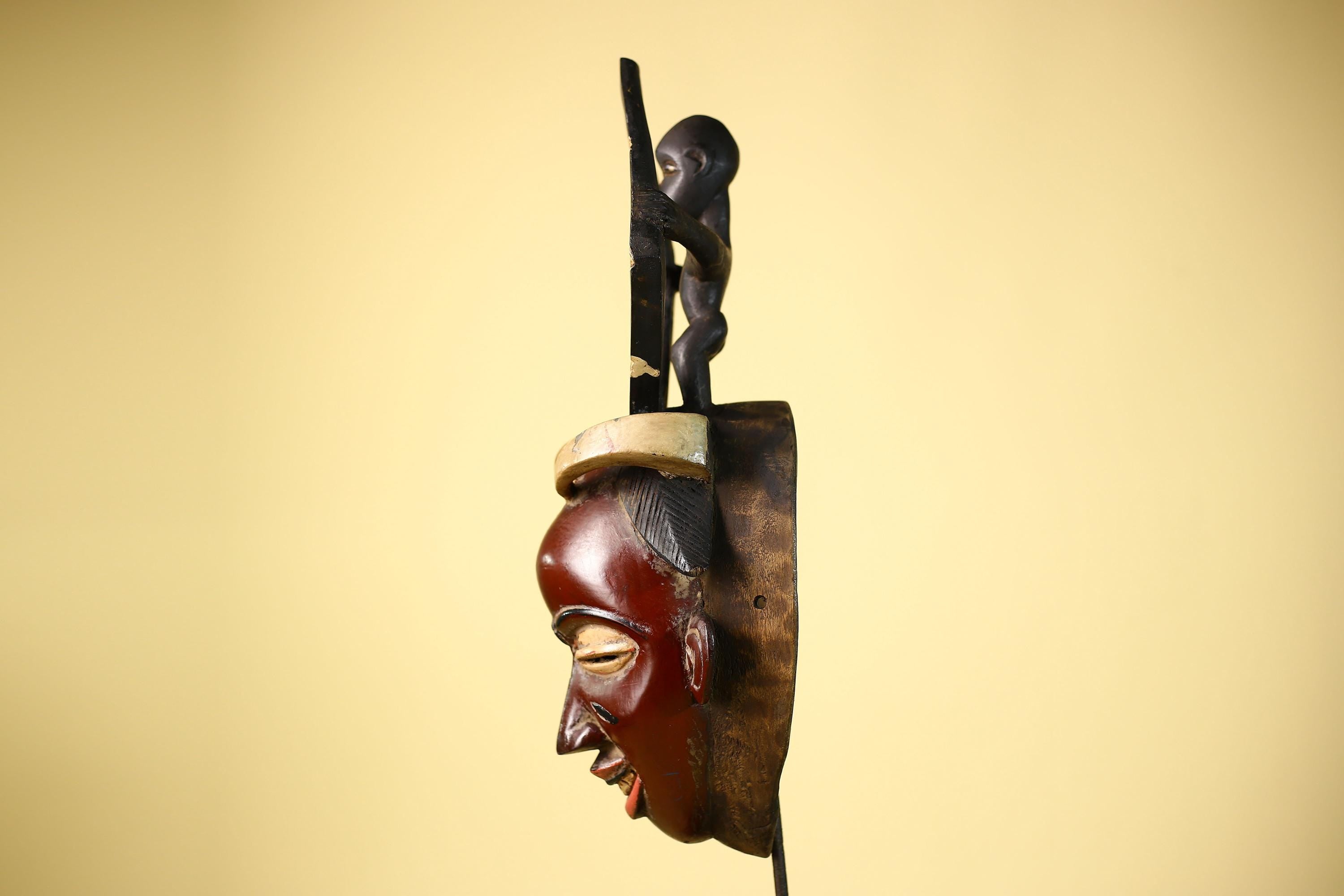 Handmade Guro Tribal Mask with Figure Horns Vintage African Wood Decor-G6067