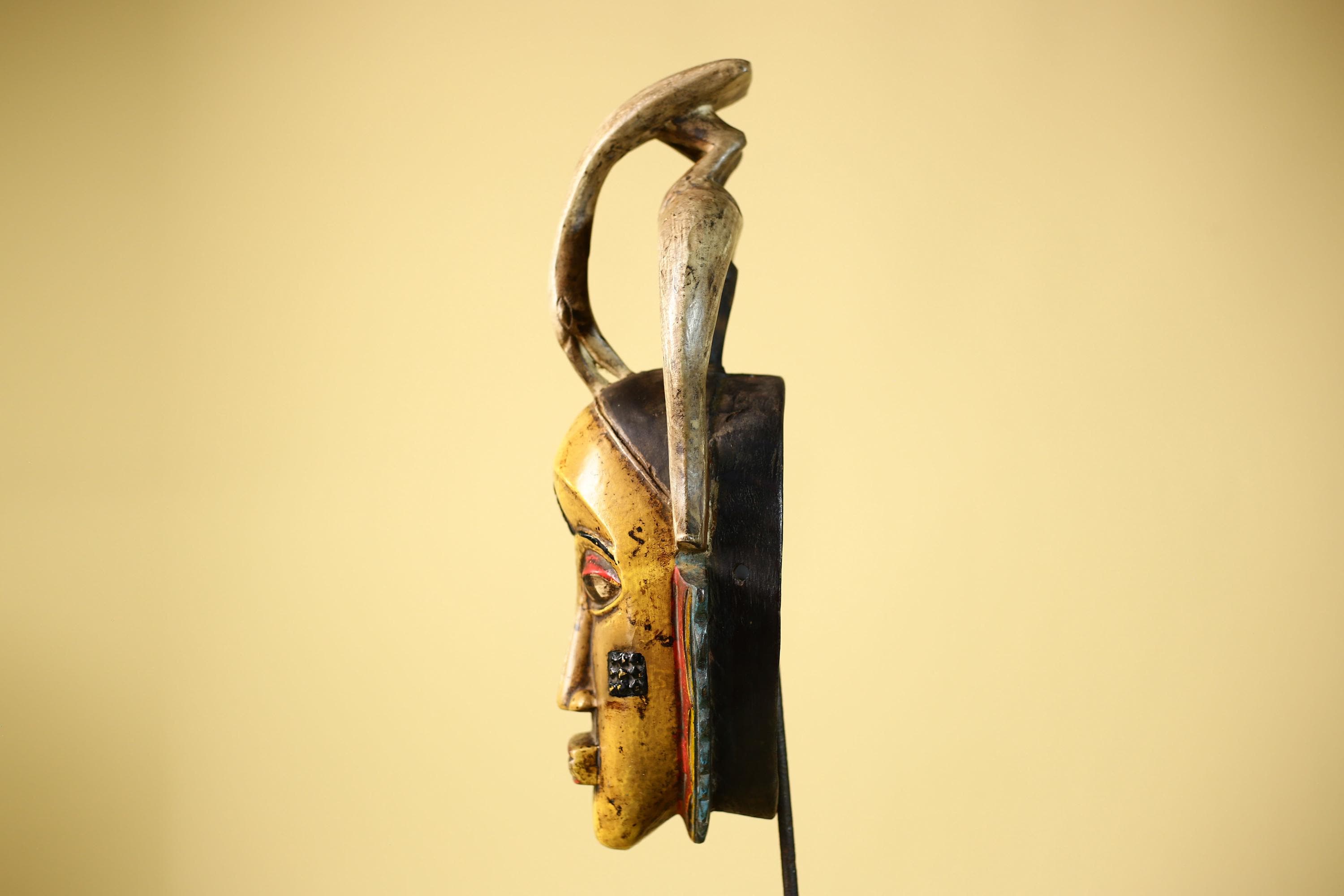 Handmade Guro Tribal Mask African Spirit Wall Art Multicolor Vintage Decor-G6069