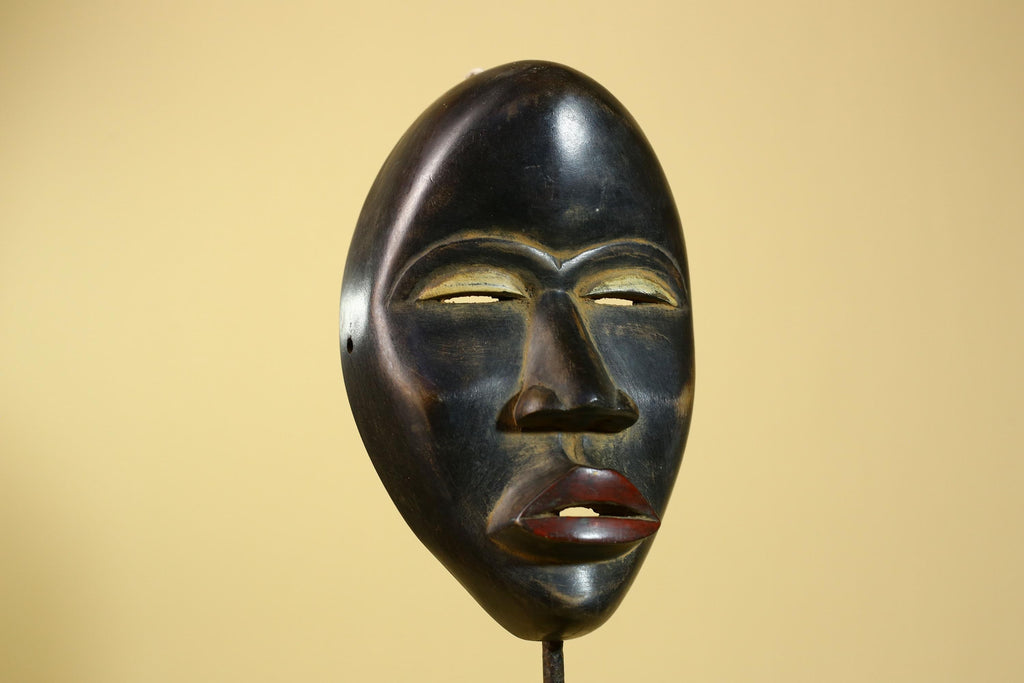 African Dan Mask Carved Wood Black Face Liberia Tribal Art Wall Decor-G5964