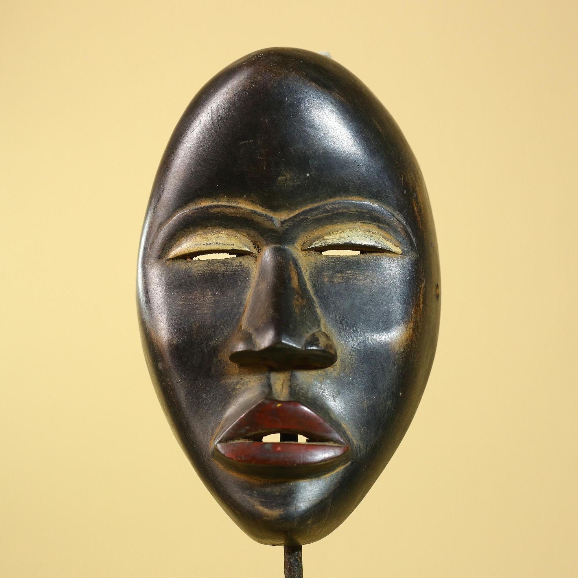 African Dan Mask Carved Wood Black Face Liberia Tribal Art Wall Decor-G5964