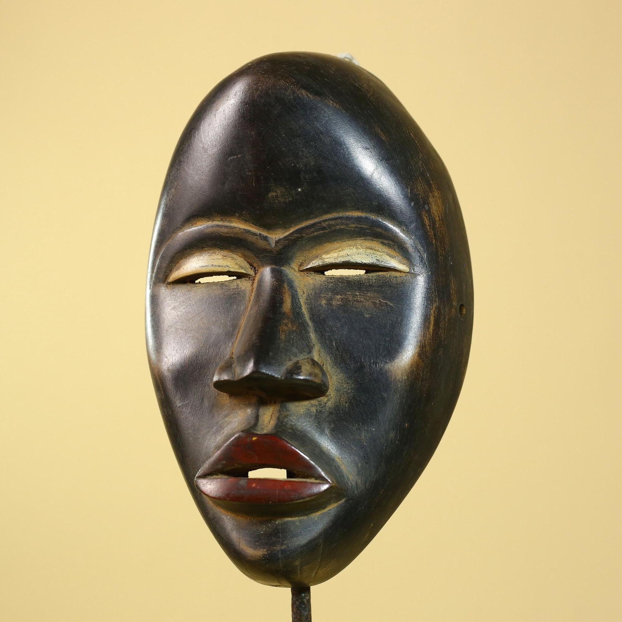 African Dan Mask Carved Wood Black Face Liberia Tribal Art Wall Decor-G5964