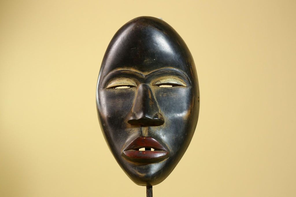 African Dan Mask Carved Wood Black Face Liberia Tribal Art Wall Decor-G5964