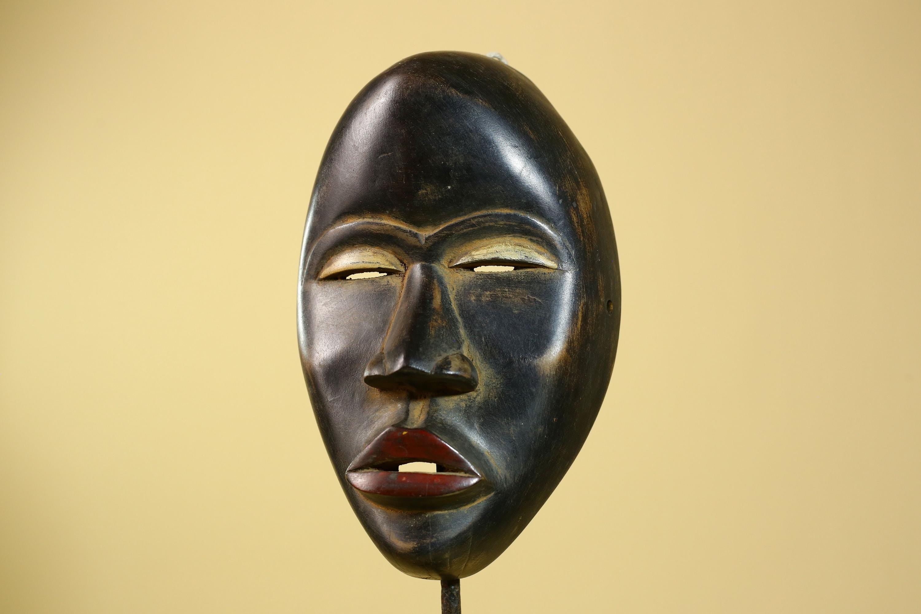 African Dan Mask Carved Wood Black Face Liberia Tribal Art Wall Decor-G5964