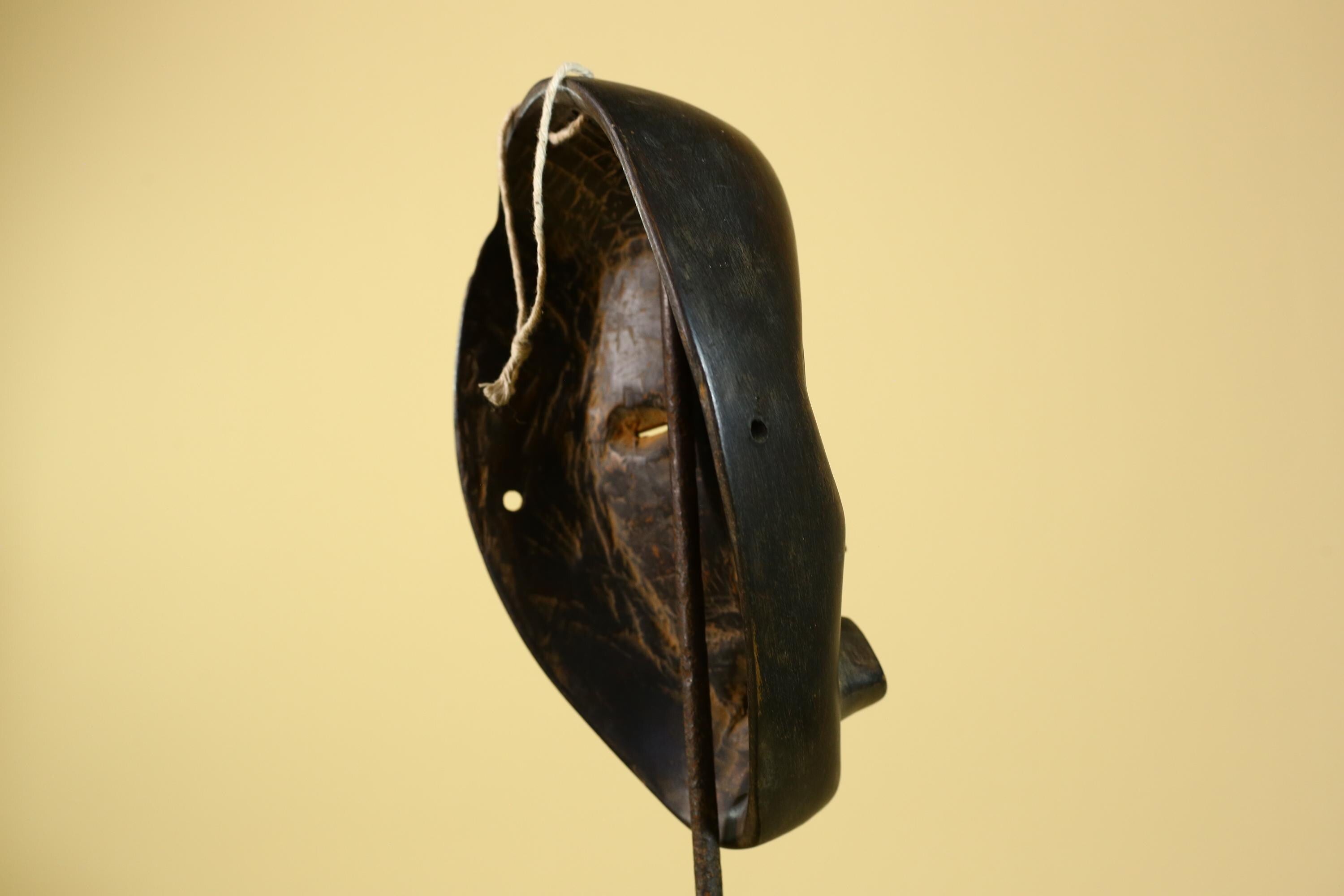 African Dan Mask Carved Wood Black Face Liberia Tribal Art Wall Decor-G5964