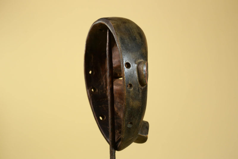 African Dan Mask Carved Wood Domed Face Liberia Tribal Art Wall Display-G5965