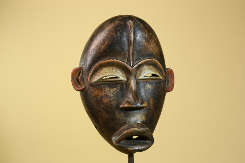 African Dan Mask Carved Wood Domed Face Liberia Tribal Art Wall Display-G5965