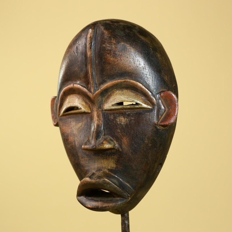 African Dan Mask Carved Wood Domed Face Liberia Tribal Art Wall Display-G5965