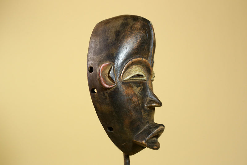 African Dan Mask Carved Wood Domed Face Liberia Tribal Art Wall Display-G5965