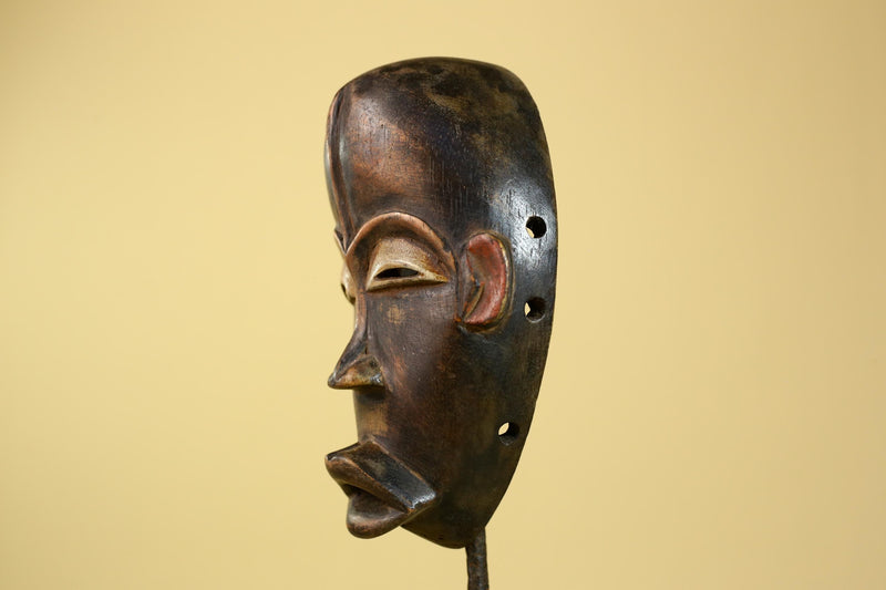 African Dan Mask Carved Wood Domed Face Liberia Tribal Art Wall Display-G5965