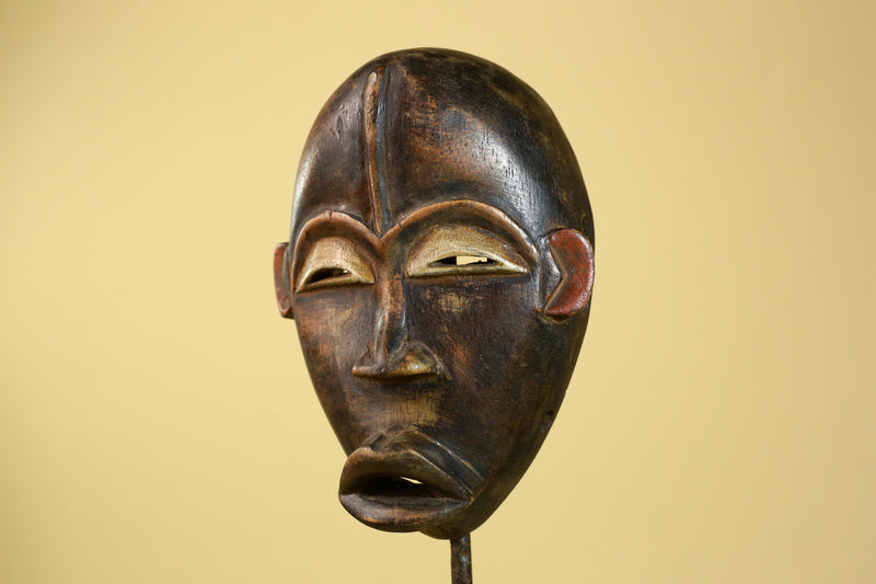 African Dan Mask Carved Wood Domed Face Liberia Tribal Art Wall Display-G5965