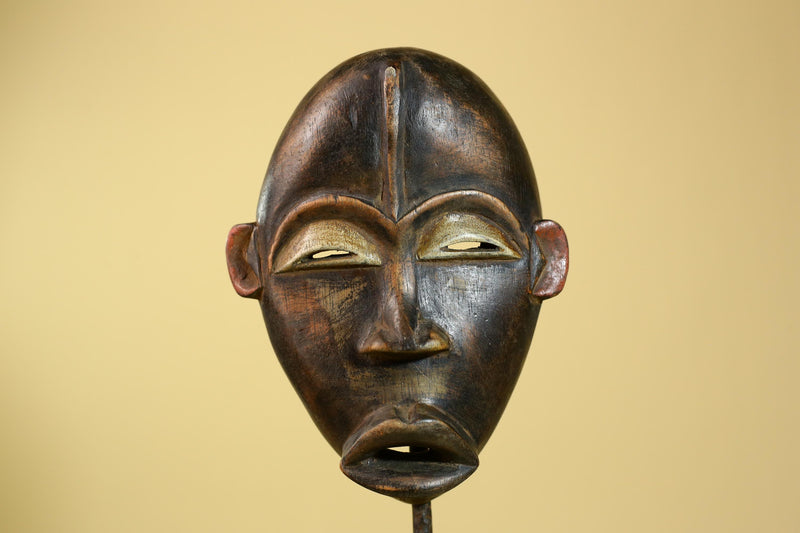 African Dan Mask Carved Wood Domed Face Liberia Tribal Art Wall Display-G5965