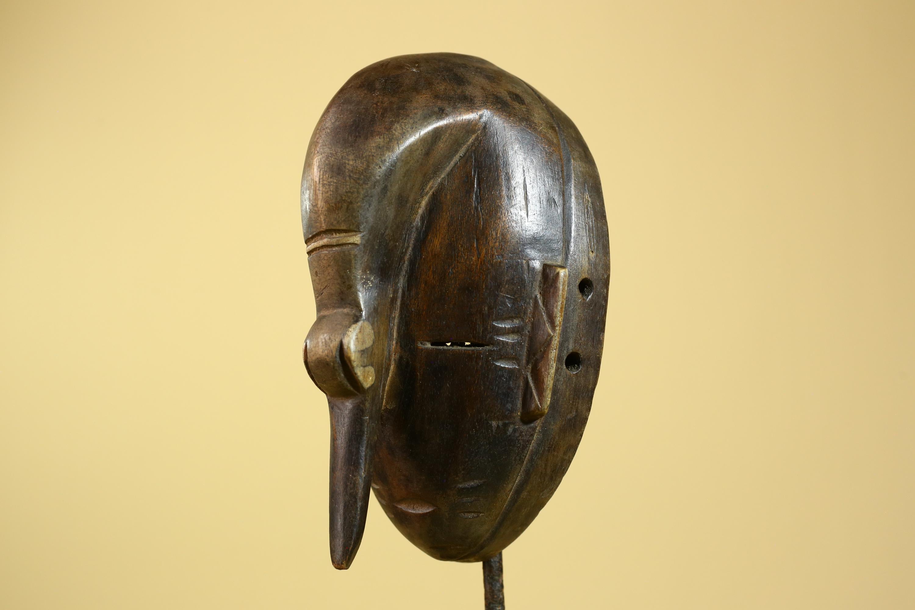African Dan Mask Carved Wood Long Nose Tribal Art Côte d’Ivoire Decor-G5968