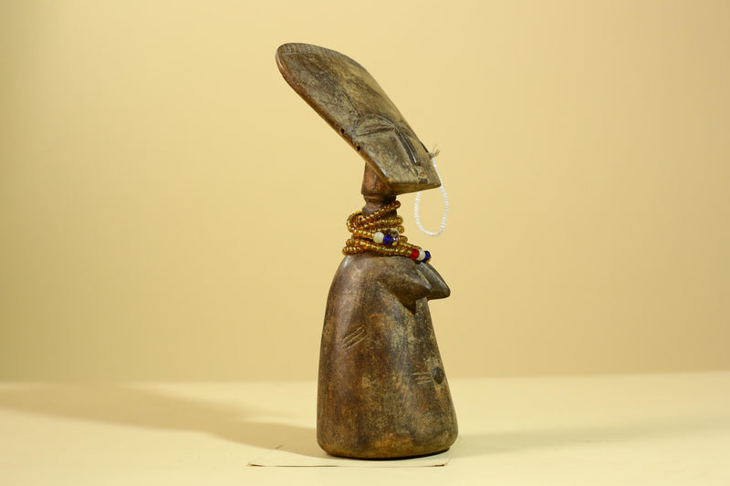 African Fertility Statue Carved Wood Beaded Neck Congo Tribal Art Decor-G5970