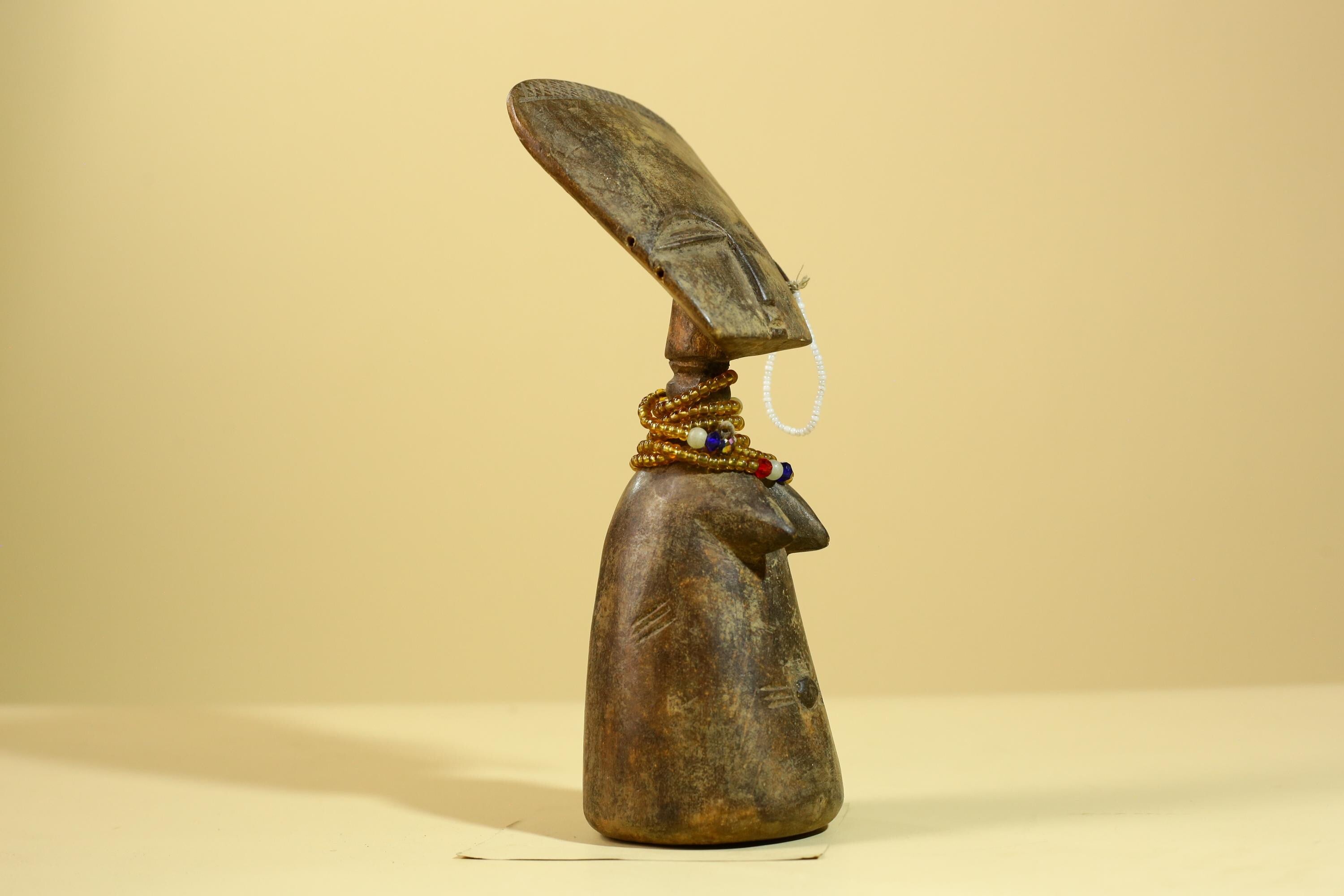 African Fertility Statue Carved Wood Beaded Neck Congo Tribal Art Decor-G5970