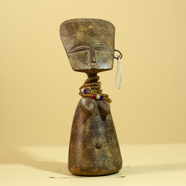 African Fertility Statue Carved Wood Beaded Neck Congo Tribal Art Decor-G5970