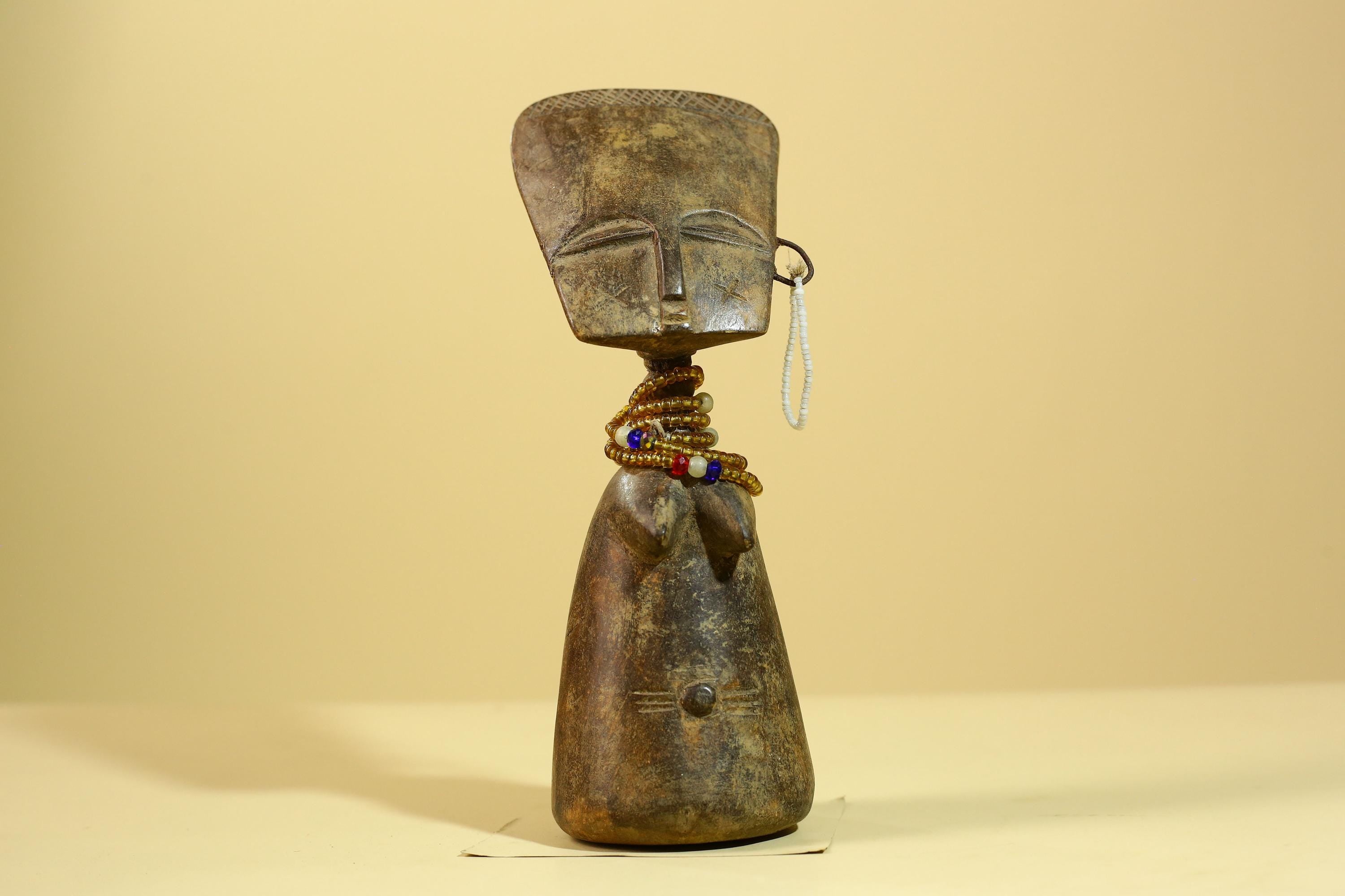 African Fertility Statue Carved Wood Beaded Neck Congo Tribal Art Decor-G5970